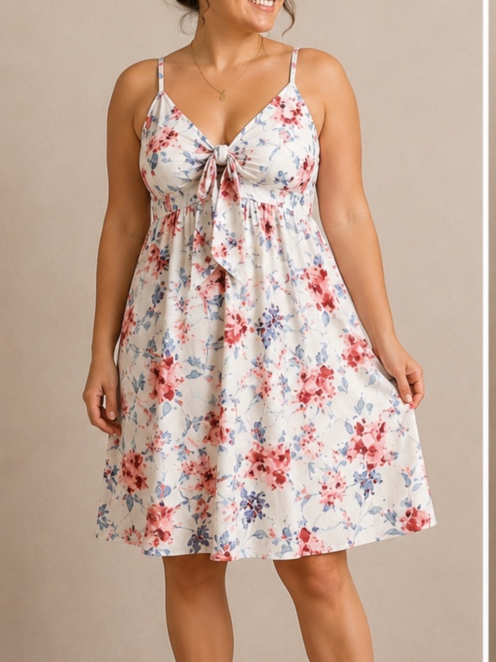 ABDRÉE NEW Pink Floral adjustable white dress LARGE length 32in pit to pit 17in